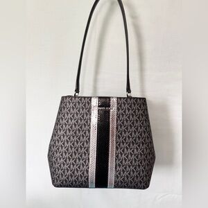 Michael Kors EUC Pratt Medium Signature Logo and Metallic Shoulder Bag